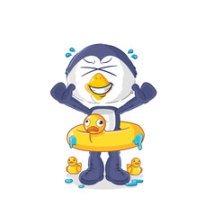 Obraz premium penguin with duck buoy cartoon. cartoon mascot vector