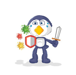 penguin against viruses cartoon. cartoon mascot vector
