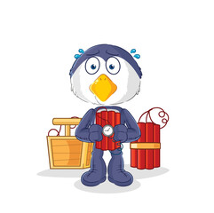 Obraz premium penguin holding dynamite character. cartoon mascot vector