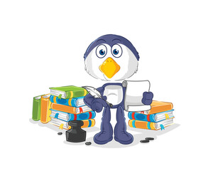 penguin writer vector. cartoon character
