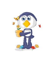 penguin with a flower pot. character vector