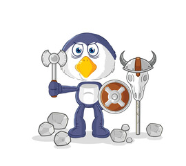 penguin viking with an ax illustration. character vector