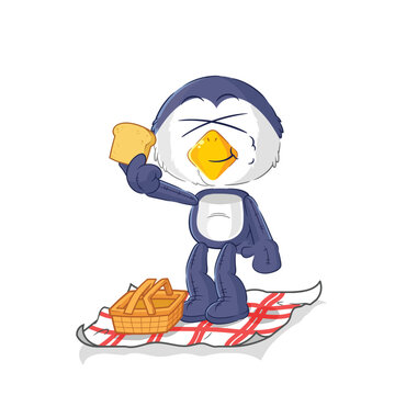 penguin on a picnic cartoon. cartoon mascot vector