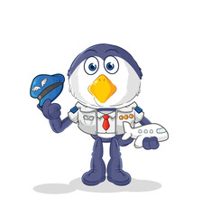 penguin pilot mascot. cartoon vector