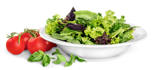 Close-up photo of fresh salad with vegetables in white plate - Powered by Adobe