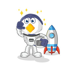 penguin astronaut waving character. cartoon mascot vector