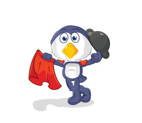 penguin matador with red cloth illustration. character vector