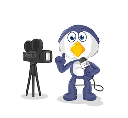 penguin tv reporter cartoon. cartoon mascot vector