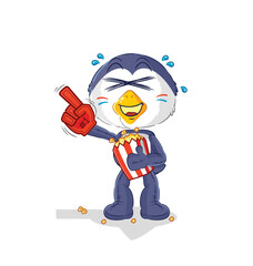 penguin fan with popcorn illustration. character vector