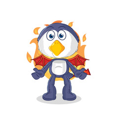 penguin demon with wings character. cartoon mascot vector