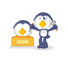 penguin sculptor character. cartoon mascot vector