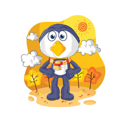 penguin in the autumn. cartoon mascot vector