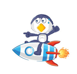 penguin ride a rocket cartoon mascot vector