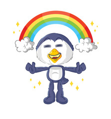 penguin with a rainbow. cartoon vector