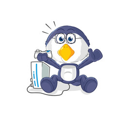 penguin playing video games. cartoon character