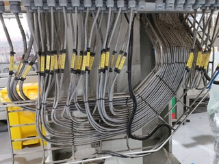 klaten, indonesia 21 oct 2022 : neatly arranged and labeled industrial panel cables