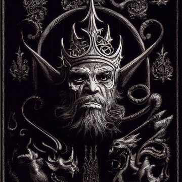 Demon king gothic engraving illustration filigree background