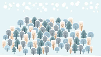 Abstract  winter forest. Trees, bushes, snow. Trendy hand drawn textures