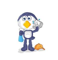 penguin cleaner vector. cartoon character