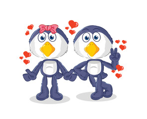 penguin dating cartoon. character mascot vector