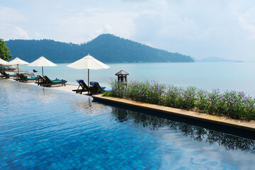 Beautiful infinity pool overlooking Pangkor laut island.