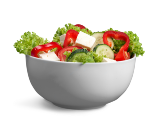 Diet meal. Vegetables salad in a bowl with digital weight scale