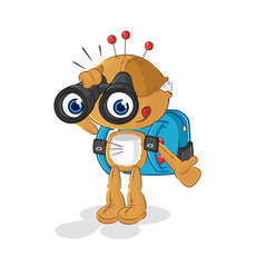 voodoo doll with binoculars character. cartoon mascot vector