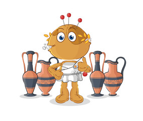 voodoo doll with greek clothing. cartoon mascot vector