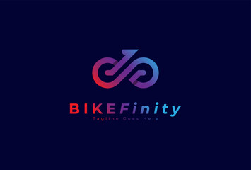 Bike logo design, bike with infinity icon combination, flat design logo template, vector illustration