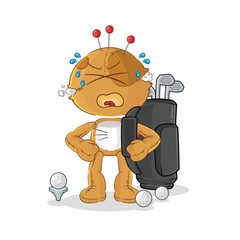 voodoo doll with golf equipment. cartoon mascot vector