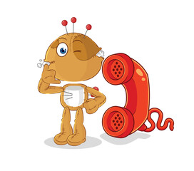 voodoo doll call mascot. cartoon vector