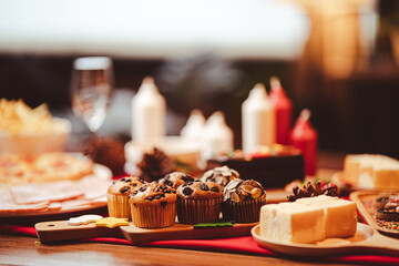 Christmas holiday desserts and sweets. Christmas muffin decoration.