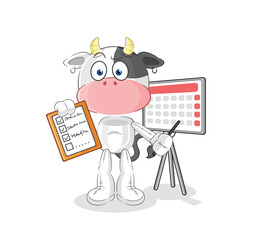 cow schedule list vector. cartoon character