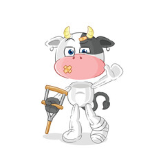cow sick with limping stick. cartoon mascot vector