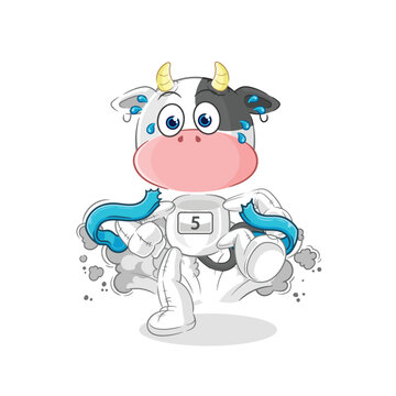 cow runner character. cartoon mascot vector
