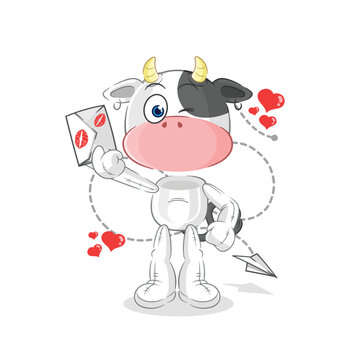cow hold love letter illustration. character vector
