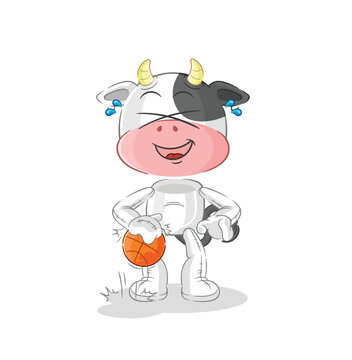cow dribble basketball character. cartoon mascot vector