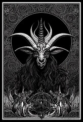 Baphomet gothic engraving illustration filigree background 