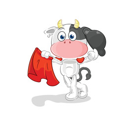 cow matador with red cloth illustration. character vector