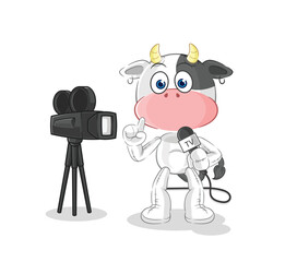 cow tv reporter cartoon. cartoon mascot vector
