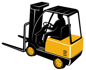 Illustration of a forklift truck on isolated background viewed from high angle