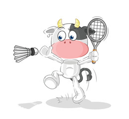 cow smash at badminton cartoon. cartoon mascot vector