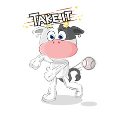 cow throwing baseball vector. cartoon character