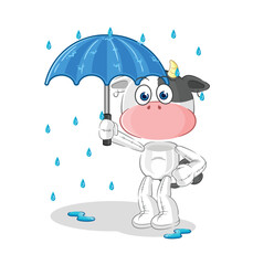 cow holding an umbrella illustration. character vector