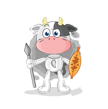 cow african tribal fighter mascot. cartoon vector