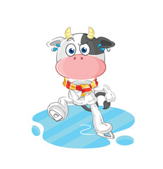 cow ice skiing cartoon. character mascot vector