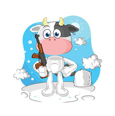 cow soldier in winter. character mascot vector