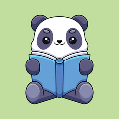 cute panda reading book cartoon mascot doodle art hand drawn concept vector kawaii icon illustration