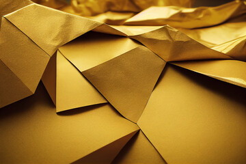 Obraz premium Close-up view heap of golden papers
