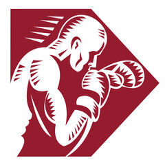 Imagery shows a boxer jabbing viewed from the side. Done in single color.